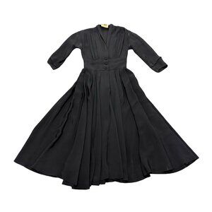 Vintage I. Magnin Black Full Skirt Dress 1950s 1960s Designer Import